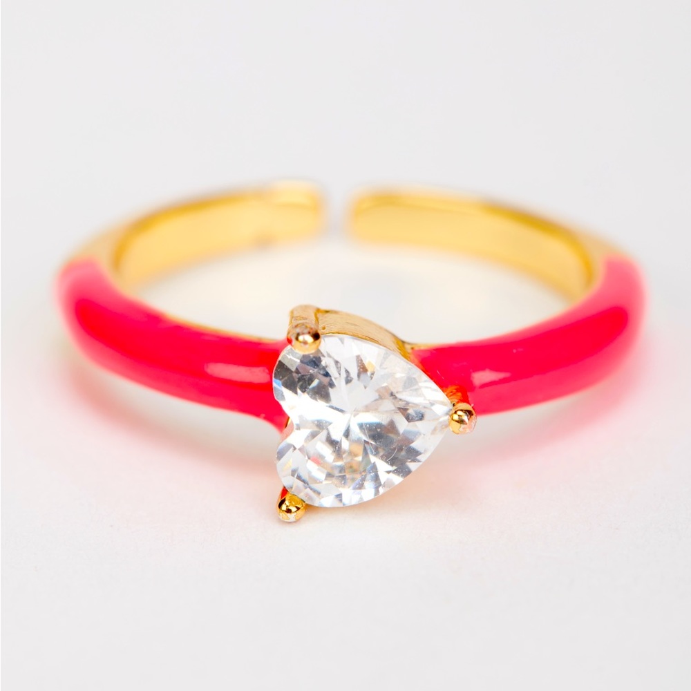 18K Gold Filled Round Hot Pink Enamel Ring